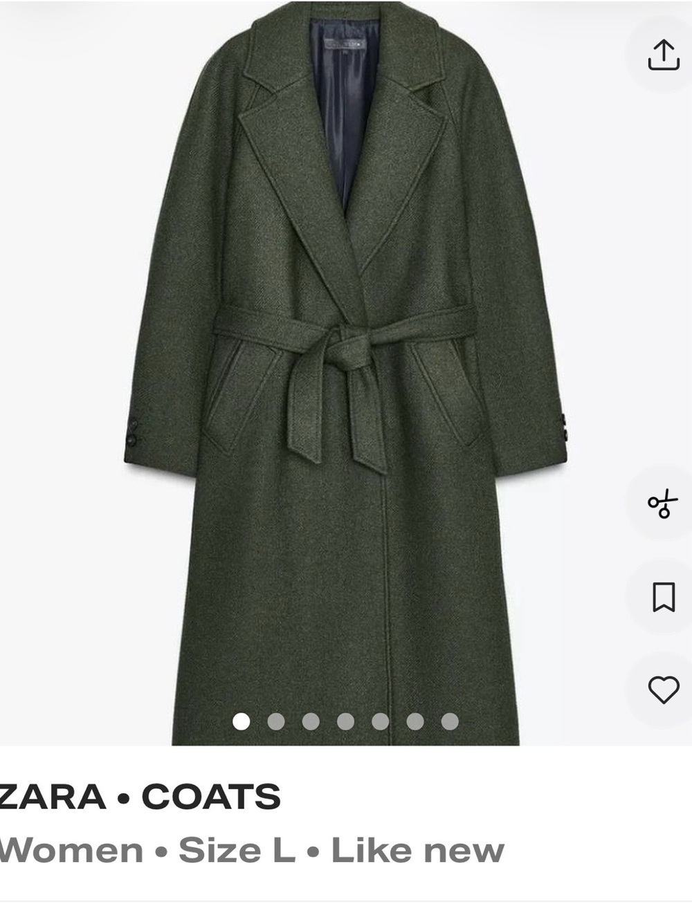 Zara Olive Green Wool-Blend Belted Long Coat